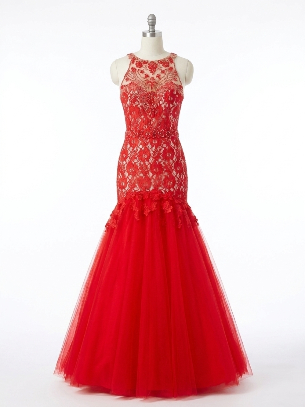 NEW MAC DUGGAL trumpet ball gown with lace in red